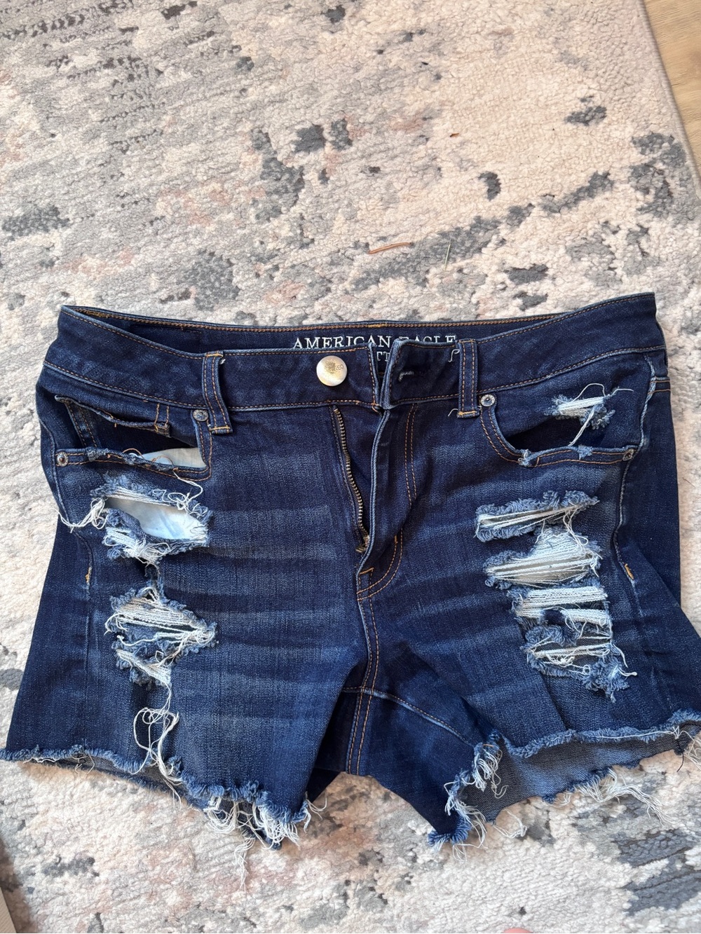 American Eagle Outfitters Dark Blue Distressed Denim Cutoff Shorts